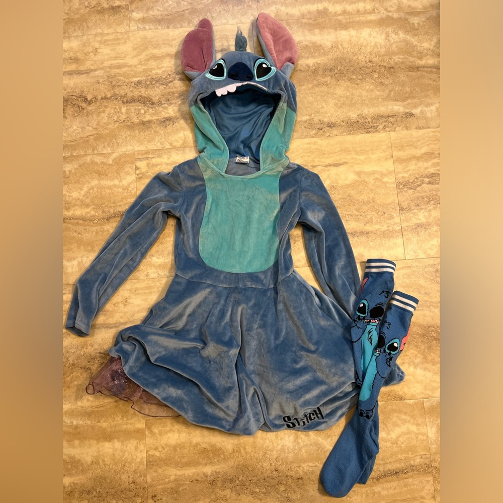 Blue Stitch Hooded Dress with Socks